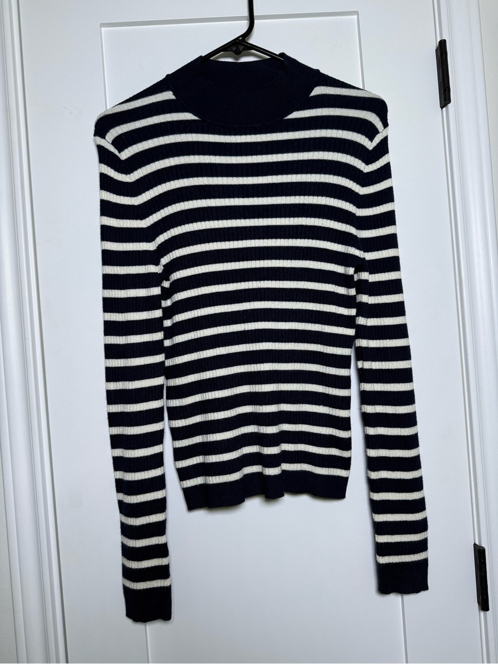 Primark Navy and White Striped Ribbed Mock Neck Sweater